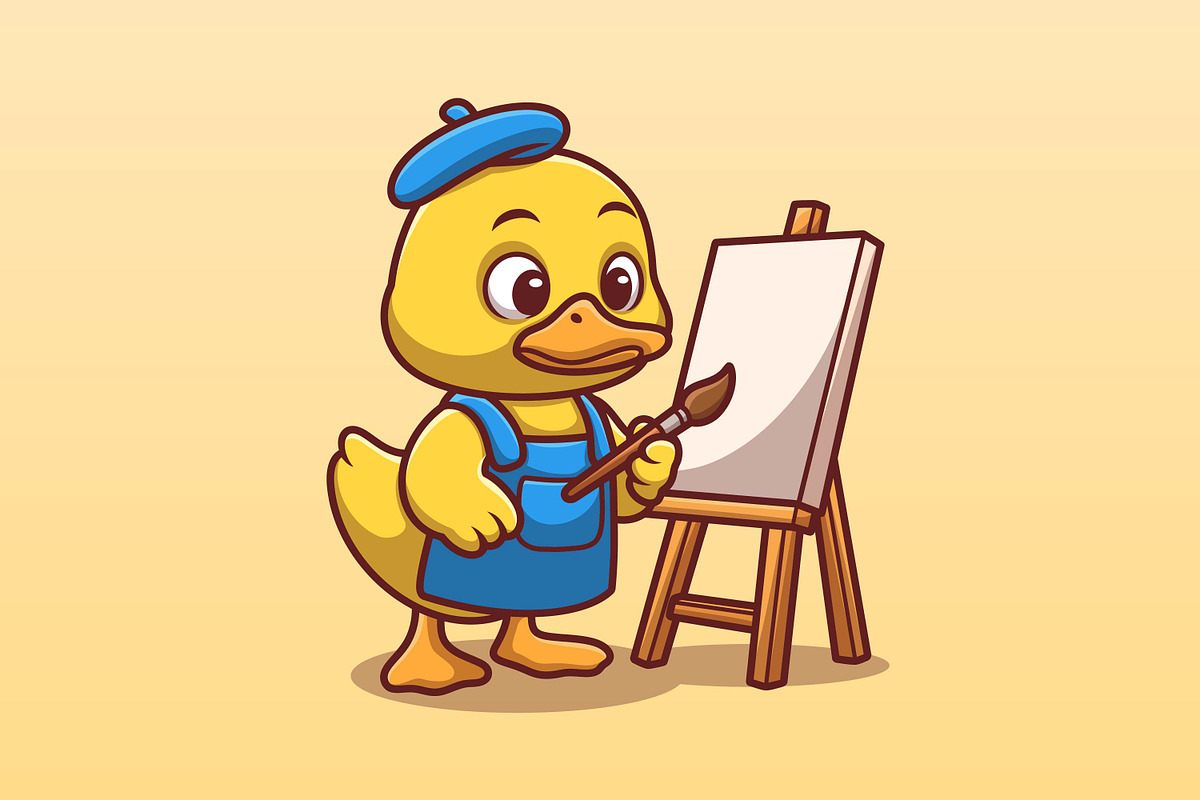 Painter Duck Cartoon Character, an Animal Illustration by Gumrega Studio