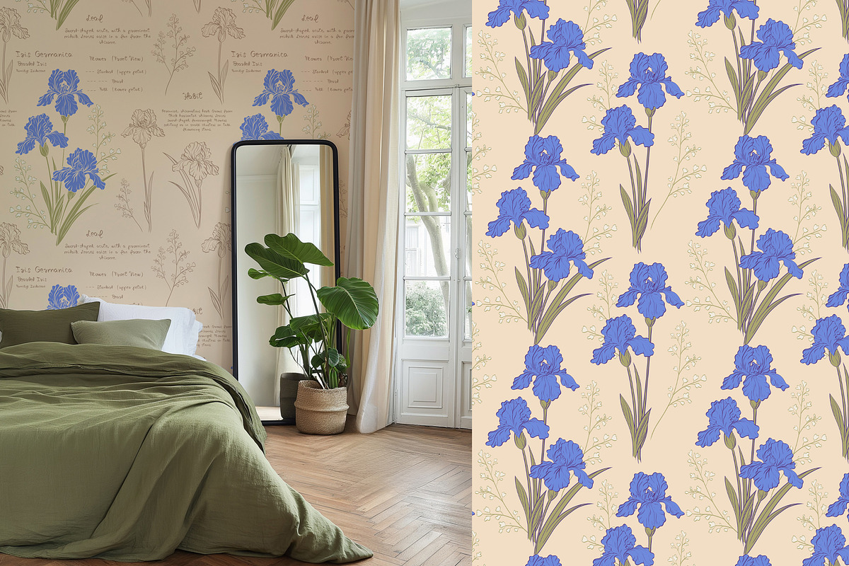 Vintage Blue Irises patterns, a Pattern Graphic by Carpet Tapete Pretzel (Photo 15 of 16)