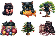 Christmas Black Funny Cat Clipart, an Illustration by DreamArtGraphic (Thumbnail 3 of 4)