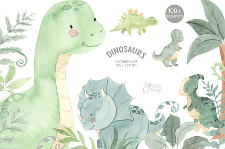 DINOSAUR watercolor clipart.