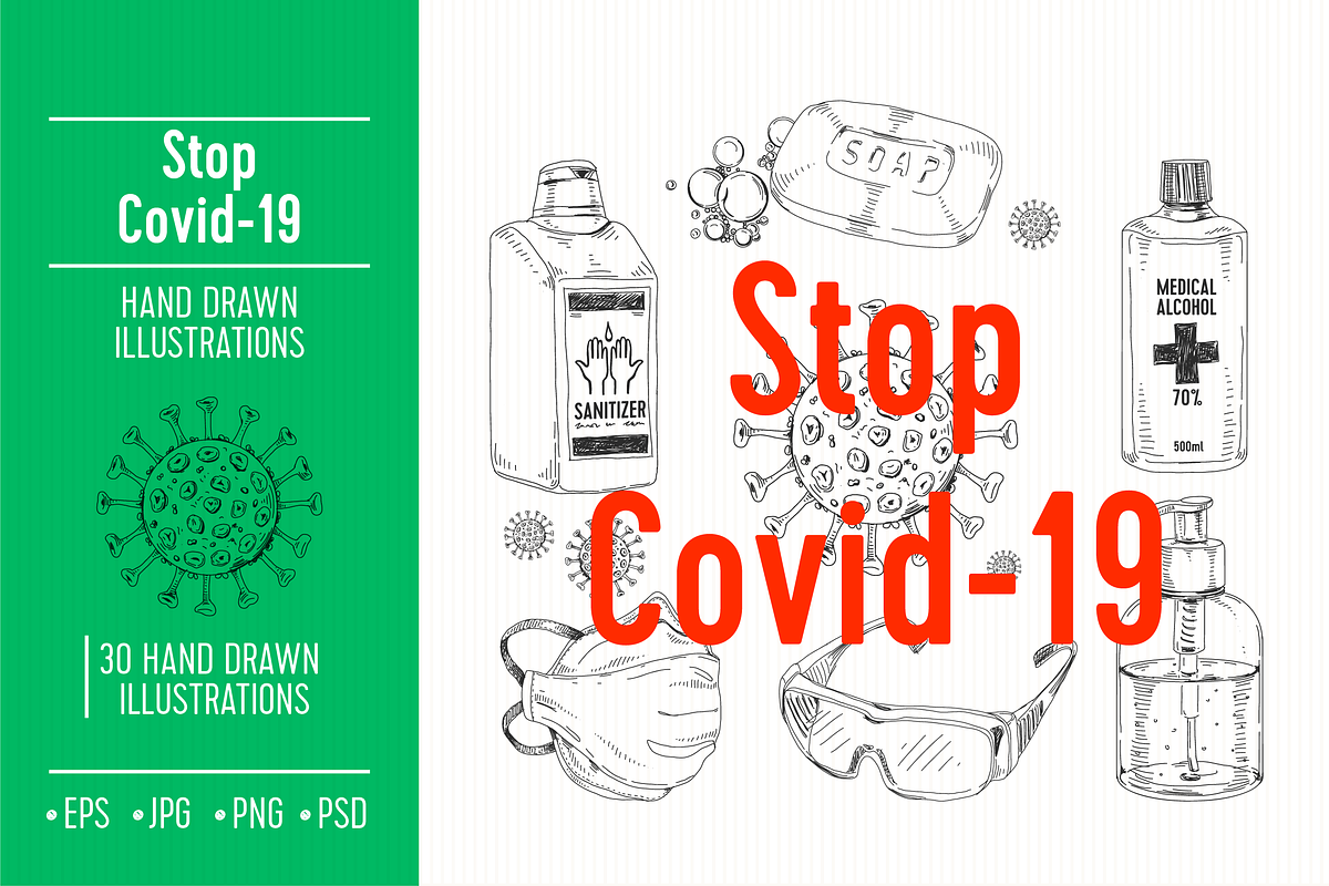 Hand drawn Covid-19 illustrations, a Healthcare Illustration by Natalya Levish (Photo 1 of 2)