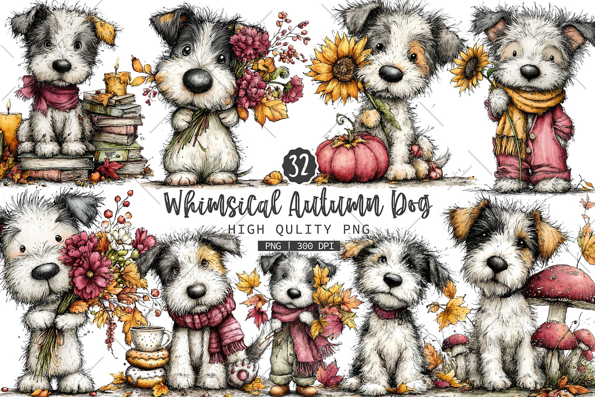 Whimsical Autumn Dog Clipart Bundle, a Seasonal Illustration by OK Design (Photo 1 of 6)