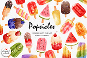 Watercolor Popsicles Clipart, a Food Illustration by Chonnieartwork (Thumbnail 1 of 3)