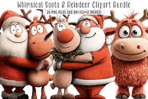 Whimsical Santa & Reindeer Clipart, an Illustration by SinaCreation