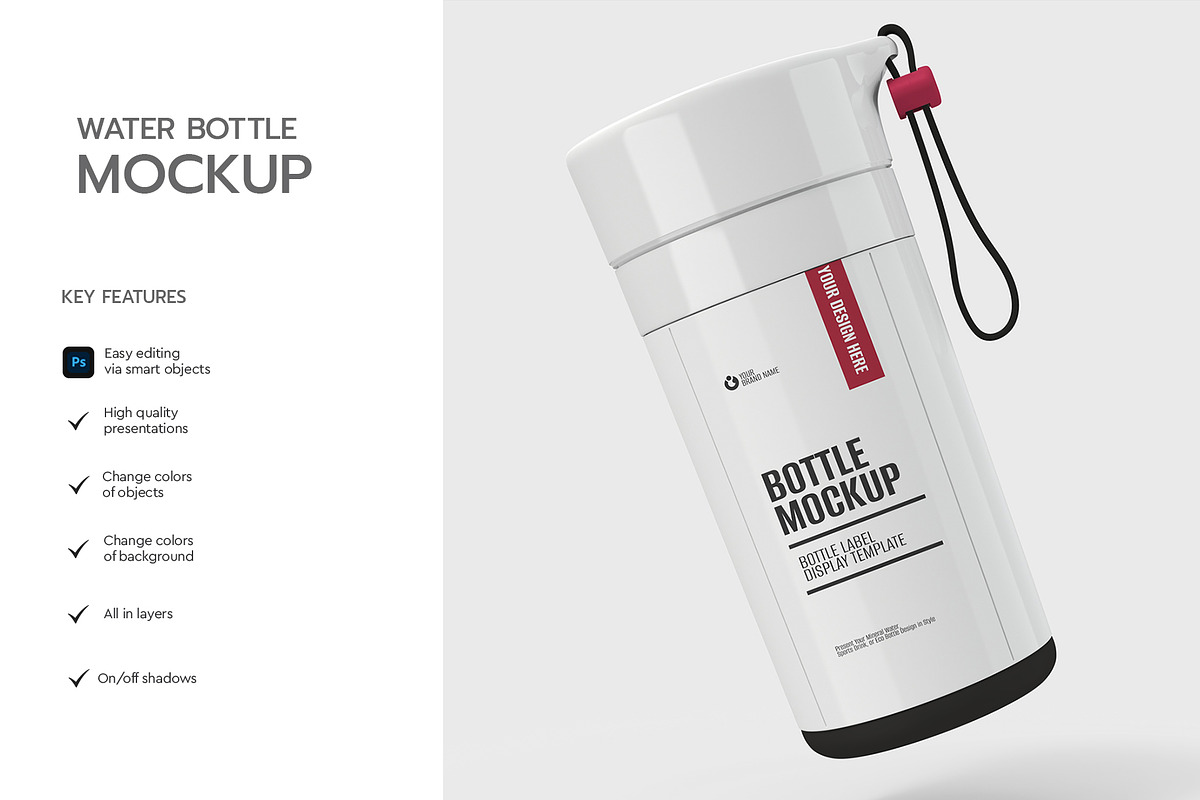 Minimal Water Bottle Mock With Strap, a Product Mockup by graphypix (Photo 2 of 4)
