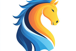 Abstract Yellow and Blue Horse Logo, an Abstract Photo by Pixeness Studio