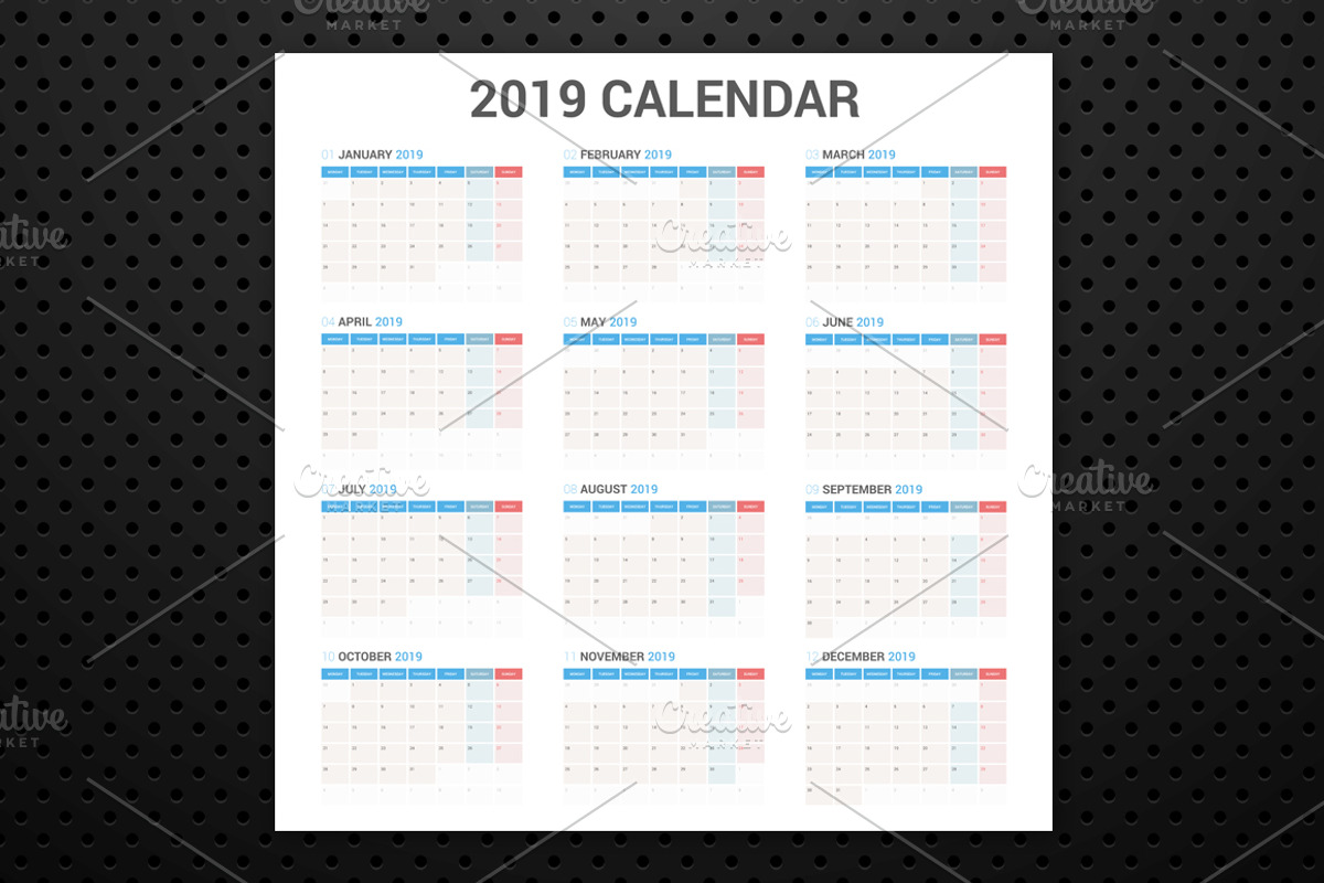 Calendar 2019 Planner Design, a Stationery Template by WORAKAMON Design Studio (Photo 4 of 4)