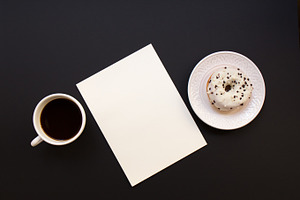 Mock Up Of Copybook, Coffee & Donut