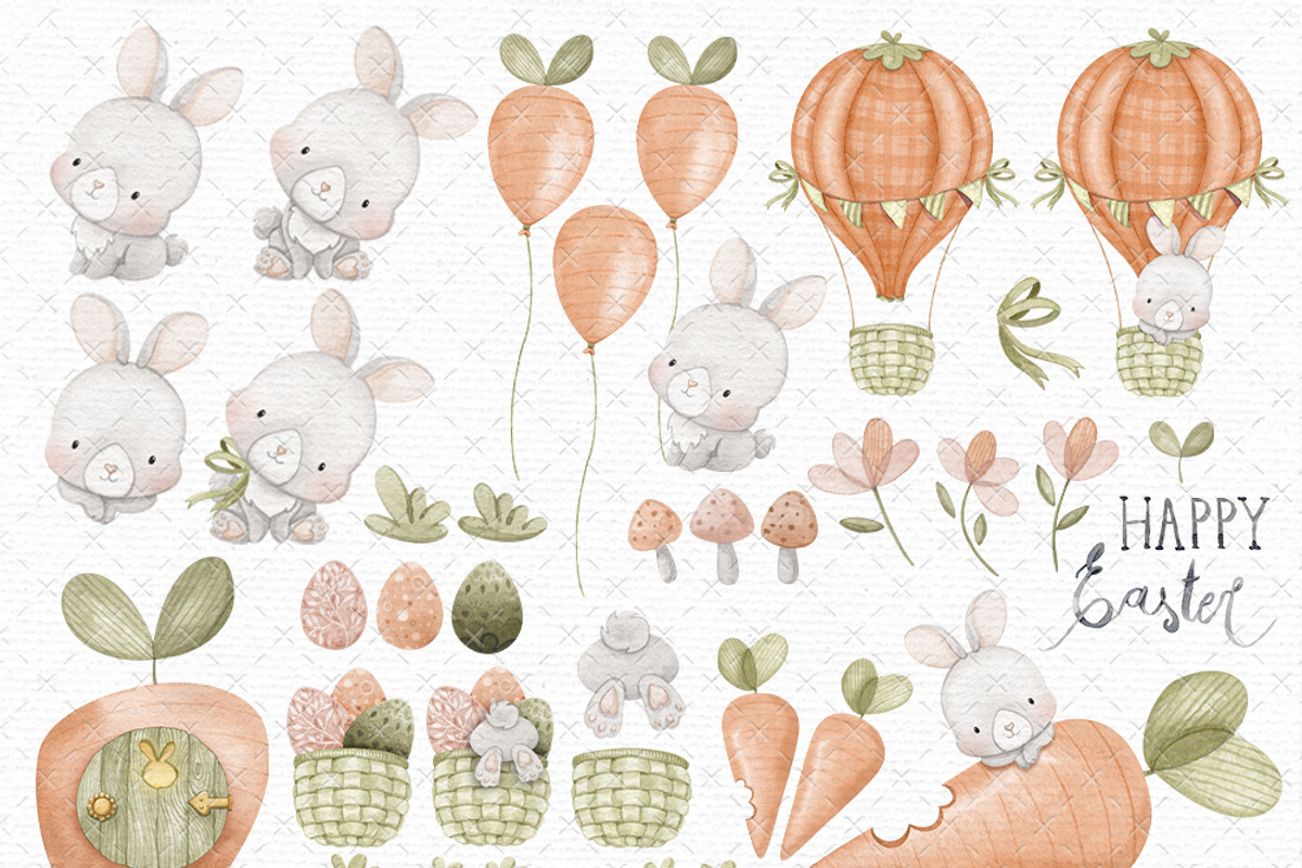 Watercolor Easter Clipart Set, an Illustration by Gau Silva Studio (Photo 2 of 5)