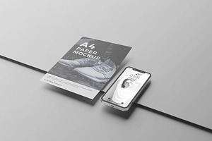 Phone & A4 Paper Mockup, an Advertising Mockup by Se٧enStudio