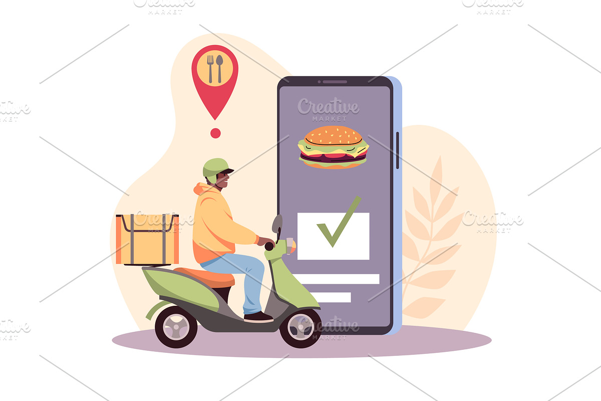 Food delivery service. Online food, a Transportation Illustration by YummyBuum