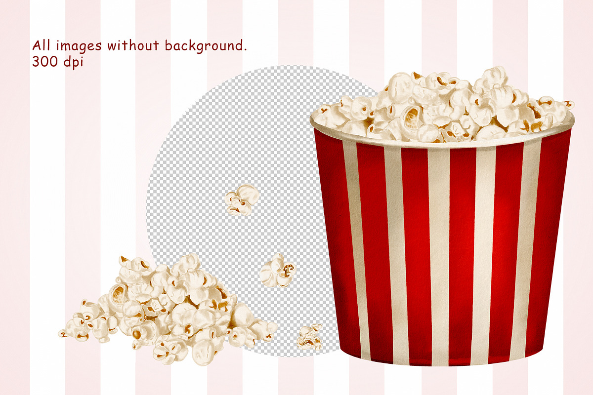 Popcorn watercolor clipart, a Food Illustration by Alena Sid (Photo 3 of 13)