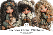 Cute Cartoon Girl Clipart T-Shirt, a Seasonal Illustration by CreationArt (Thumbnail 1 of 5)