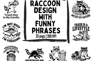 Funny Raccoon Quotes PNG Bundle, an Animal Illustration by Tanya Kart