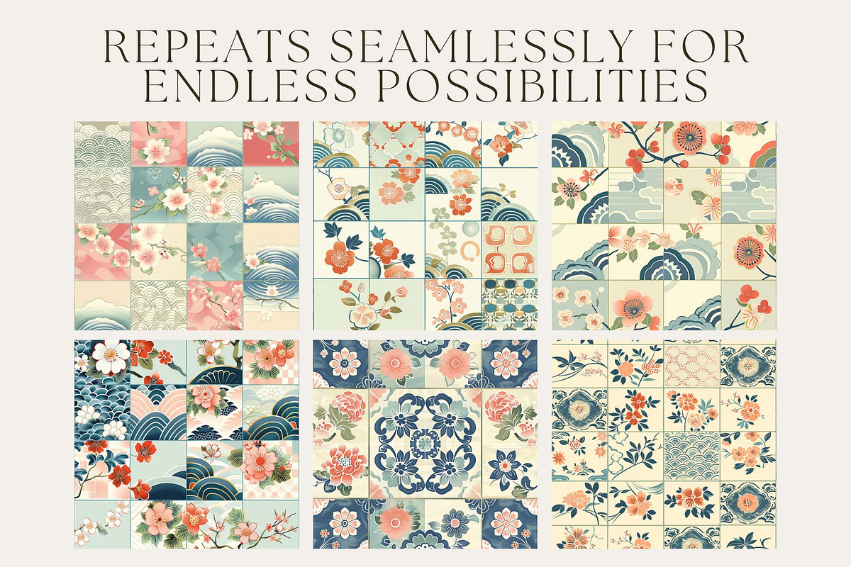 12 Japanese Mosiac Seamless Patterns, a Pattern Graphic by Inknfolly (Photo 2 of 7)
