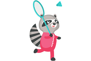 Raccoon animal play badminton, an Animal Illustration by SiberianArt