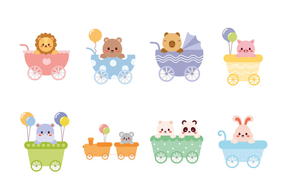 Cute Baby Animals in Carriages Set preview 2