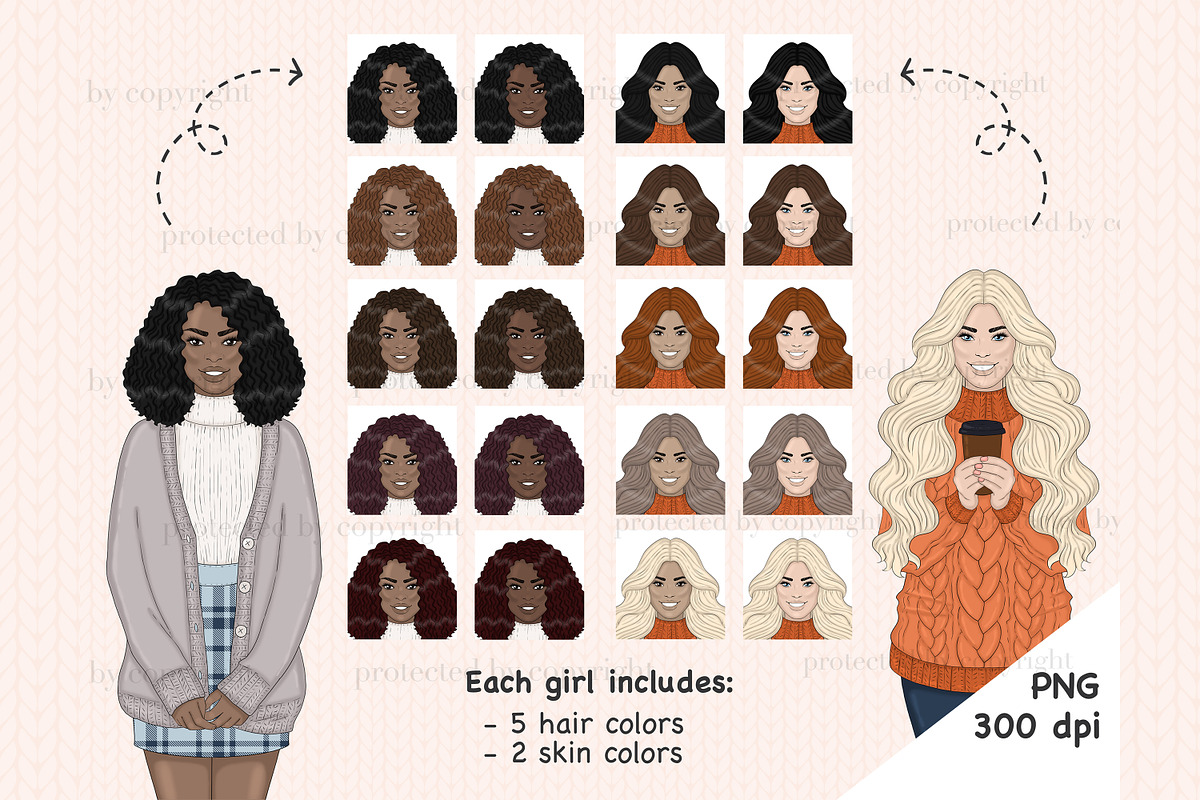 Sweater Weather Girls Clipart, an Illustration by GlamArtZhanna (Photo 2 of 4)