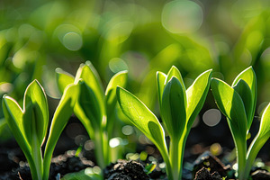Close-up of vibrant green seedlings, a Photo by LOGOCREATIVE