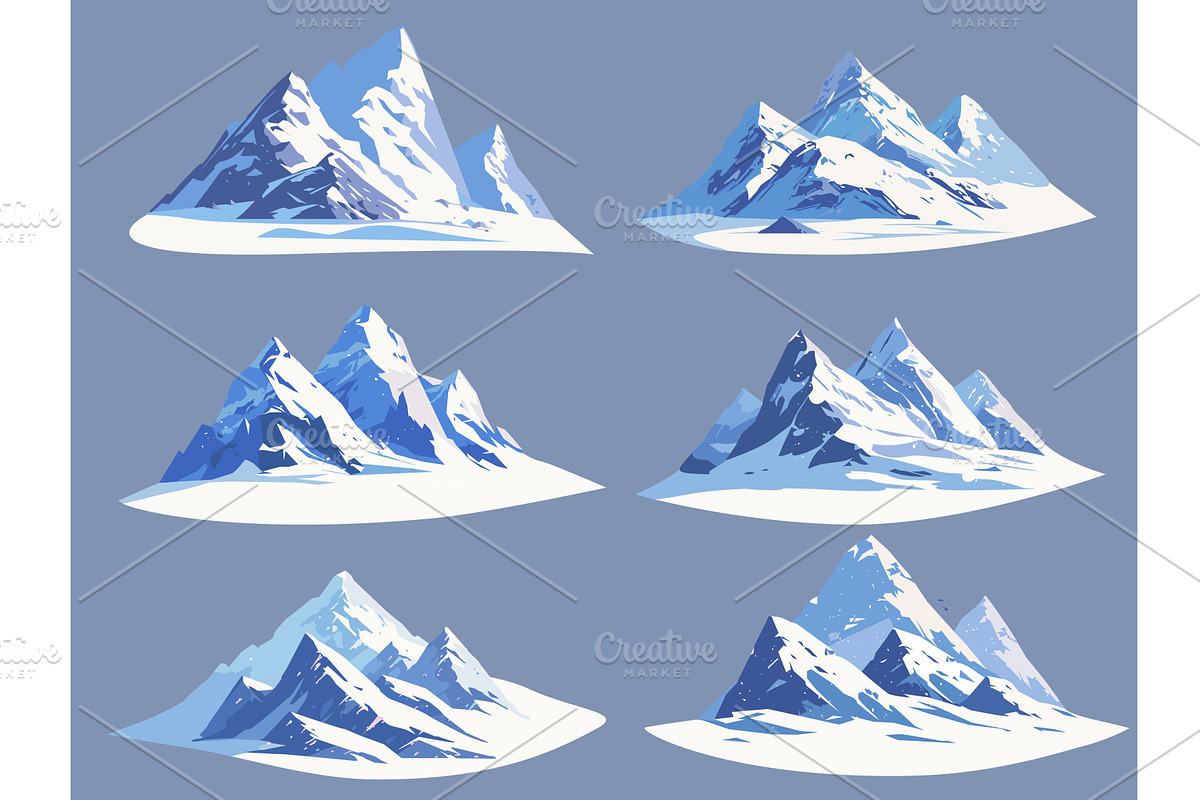 Set of cartoon snowy mountains, an Illustration by LadadikArt