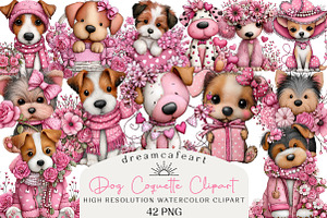 Valentine’s Day Dog Coquette Clipart, an Illustration by DreamCafeArt