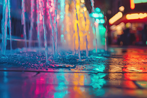 Colorful neon lights illuminate a wa, a Photo by Iftikhar Alam