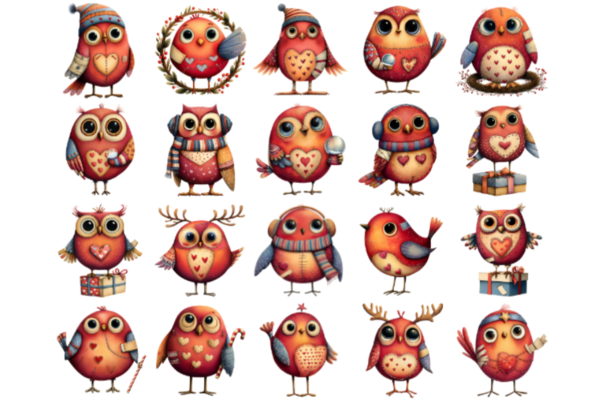 Quirky Christmas Birds Clipart, an Illustration by Markicha Art (Photo 2 of 6)