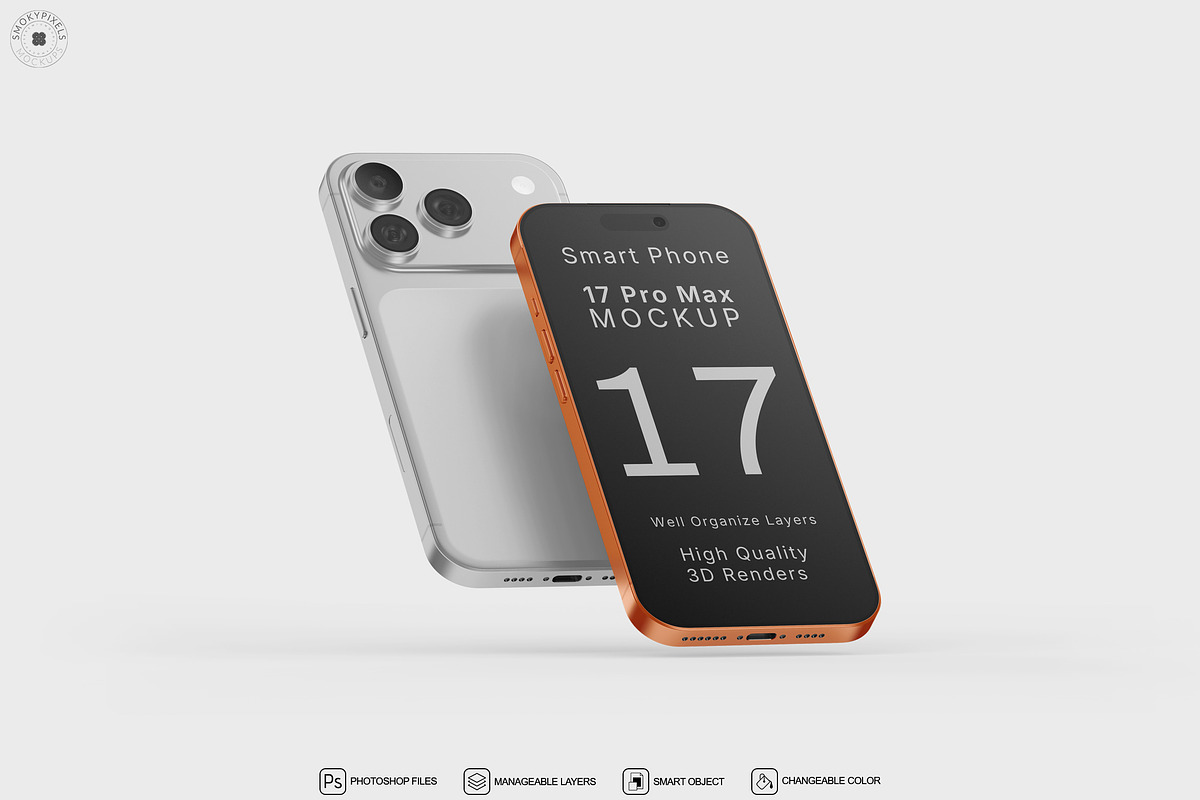 iPhone 17 Pro Max Mockup Set, an iPhone Mockup by SmokyPixels (Photo 5 of 5)