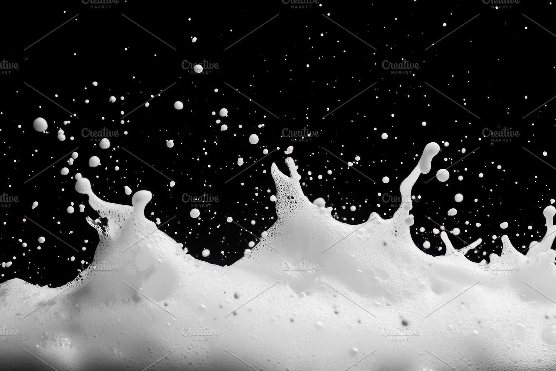 Dramatic white foam splashes against, a Photo by Tanuart