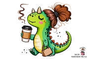 Dinosaur with Coffee PNG Bundle, a Graphic by Clipart Studio (Thumbnail 5 of 12)