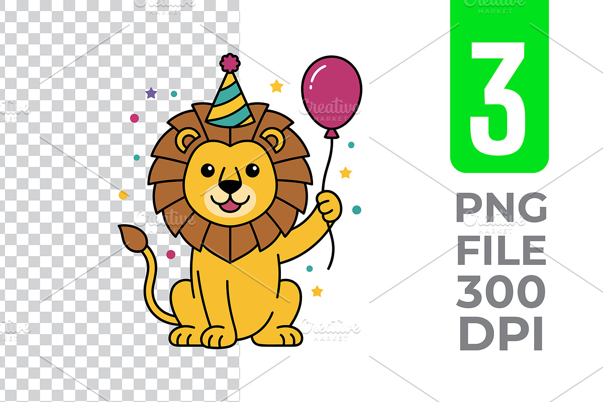 Party Lion Vector Trio Pack, an Object Graphic by Artonix (Photo 3 of 3)
