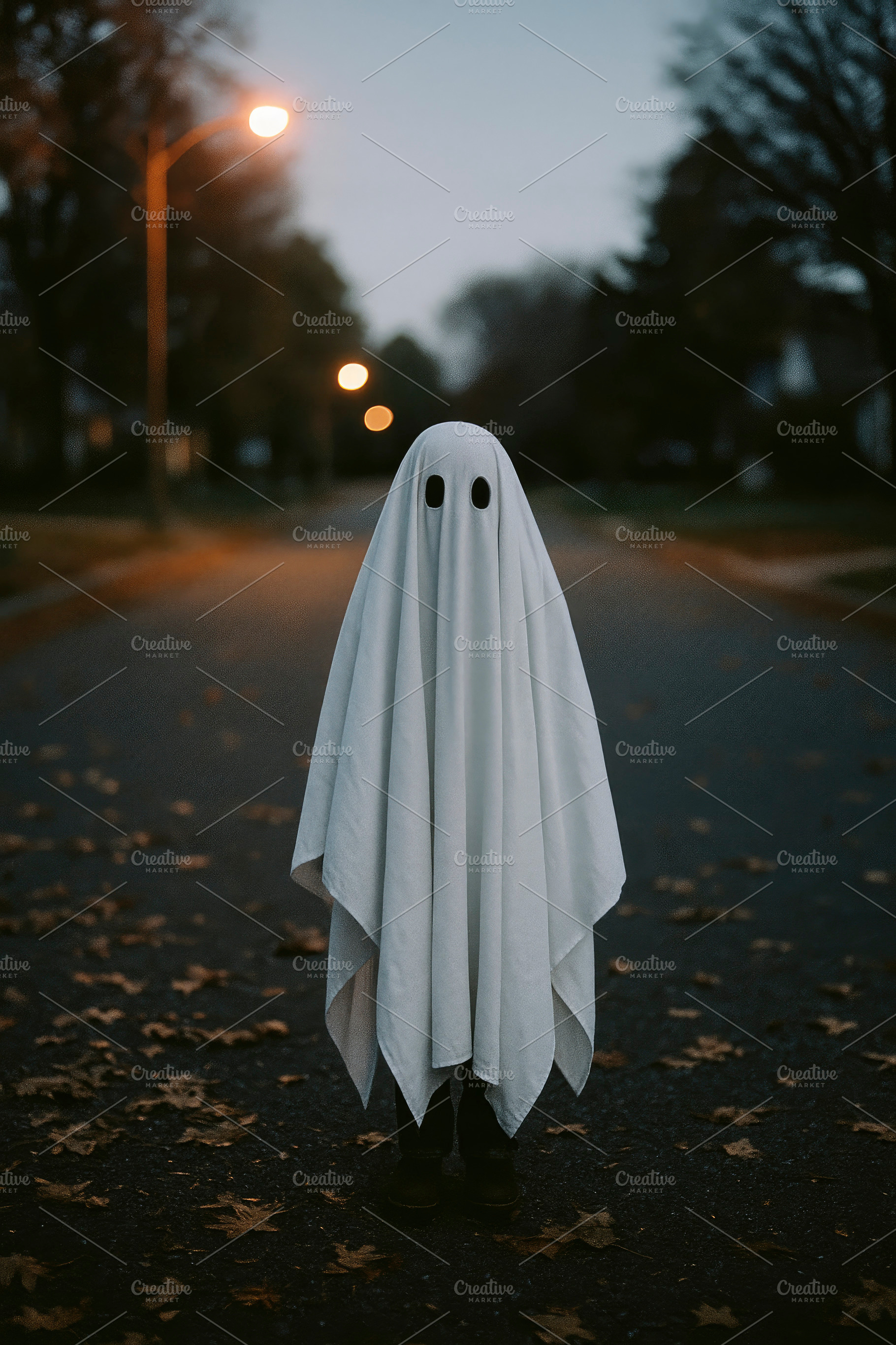child in ghost costume at dusk, generative AI, a Photo by Nito