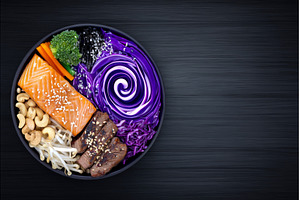 A top view of a dark background with, a Food & Drink Photo by ZinetroN