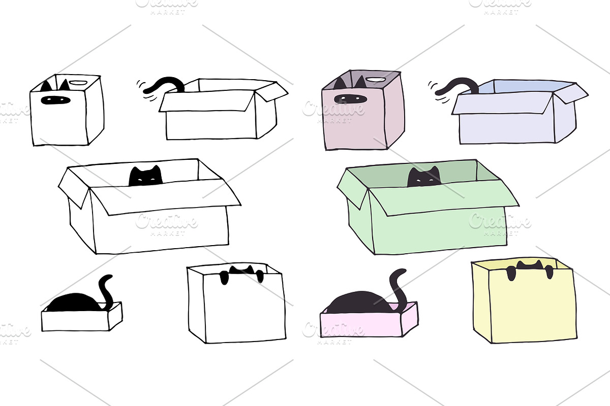 Cute cats in boxes - vector patterns, an Animal Illustration by OKart.studio (Photo 2 of 4)