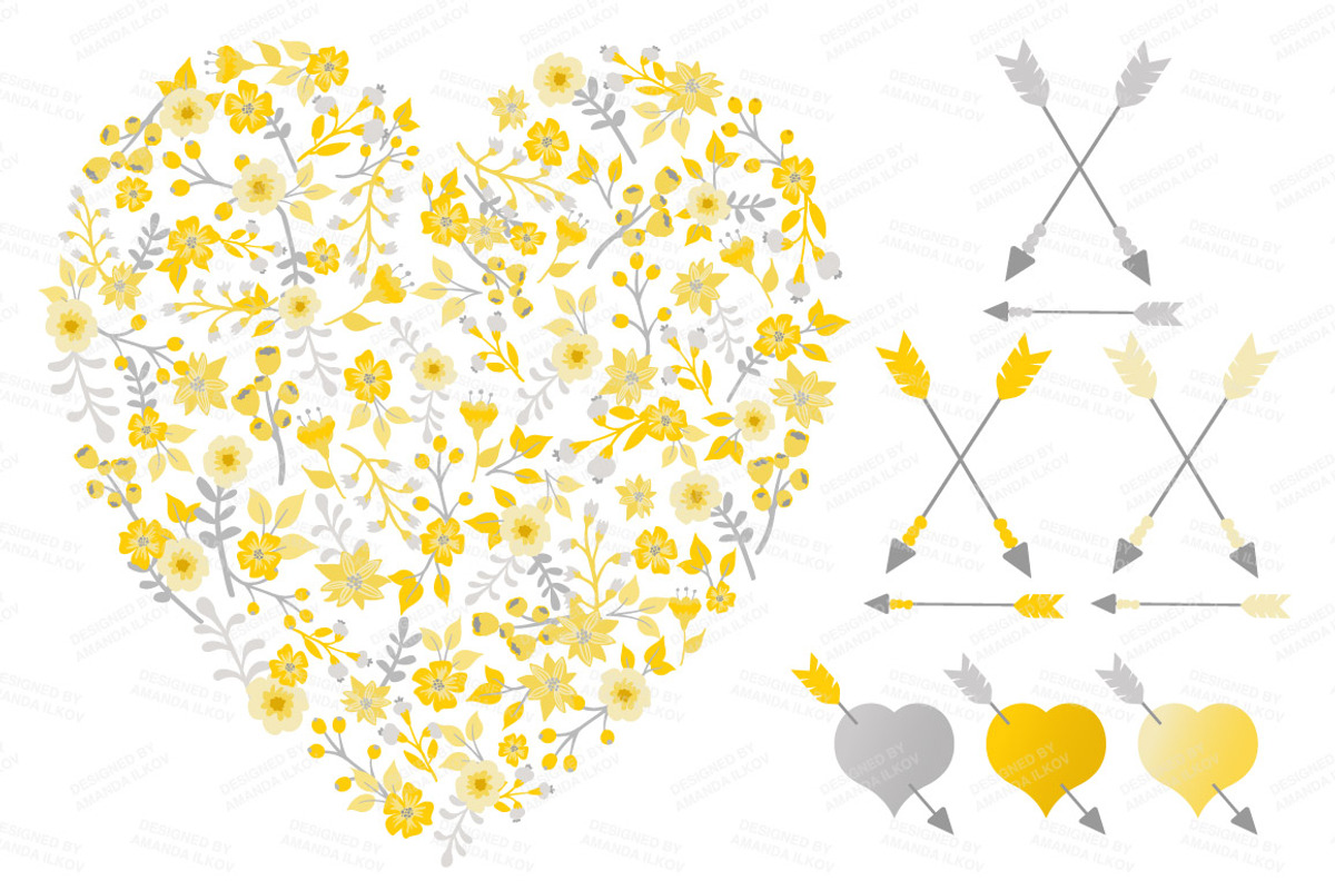 Sunny Yellow Floral Heart & Banners, an Illustration by Amanda Ilkov (Photo 3 of 4)