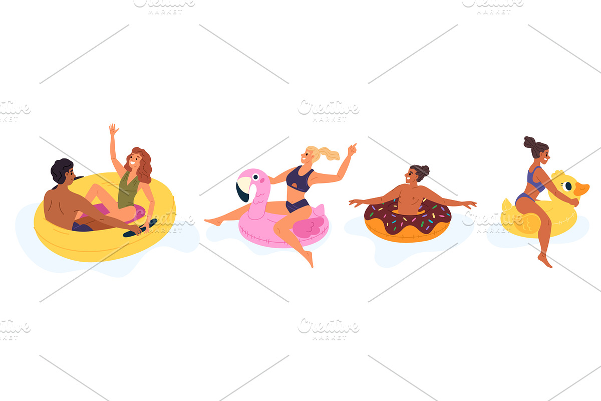 Young men and women float on, a Person Illustration by Vectorbuum
