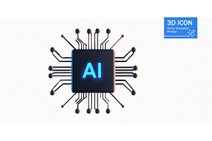 3D illustration of an AI microchip, a Technology Illustration by ZinetroN