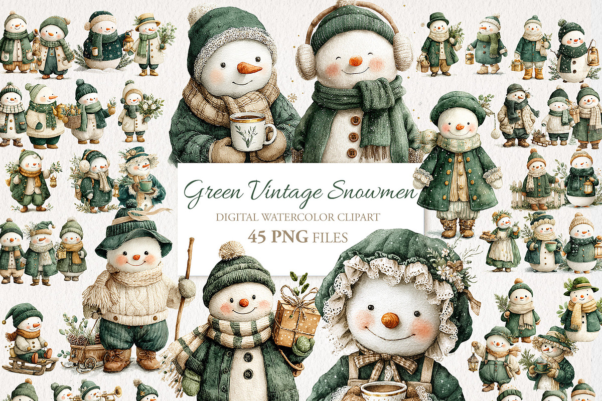 Snowman Christmas Clipart 45 PNG, a Seasonal Illustration by EleSArtDesign (Photo 1 of 4)