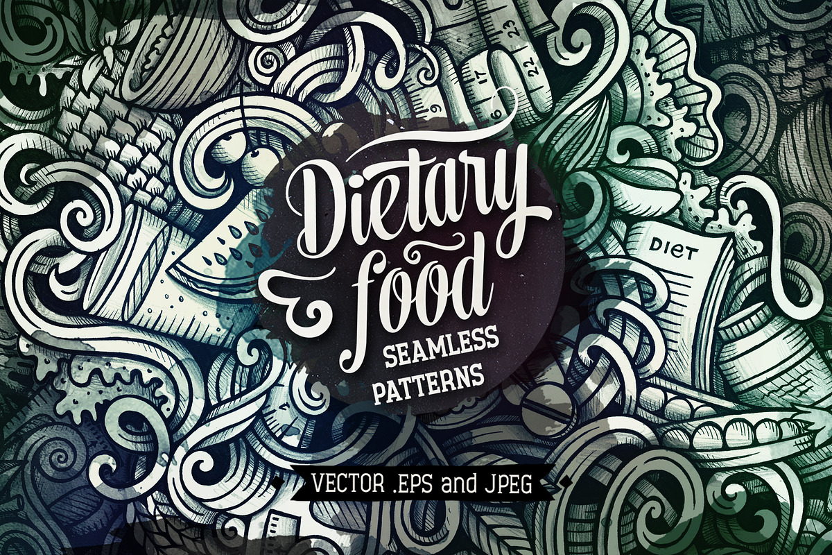 Diet Food Graphic Doodle Patterns, a Pattern Graphic by BALABOLKA (Photo 1 of 6)