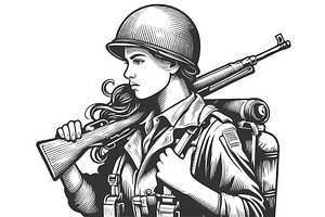 Female Soldier with Rifle vector, a Person Illustration by AlexArt