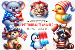 Patriotic Cute Animals Clipart, an Illustration by RobertsArt