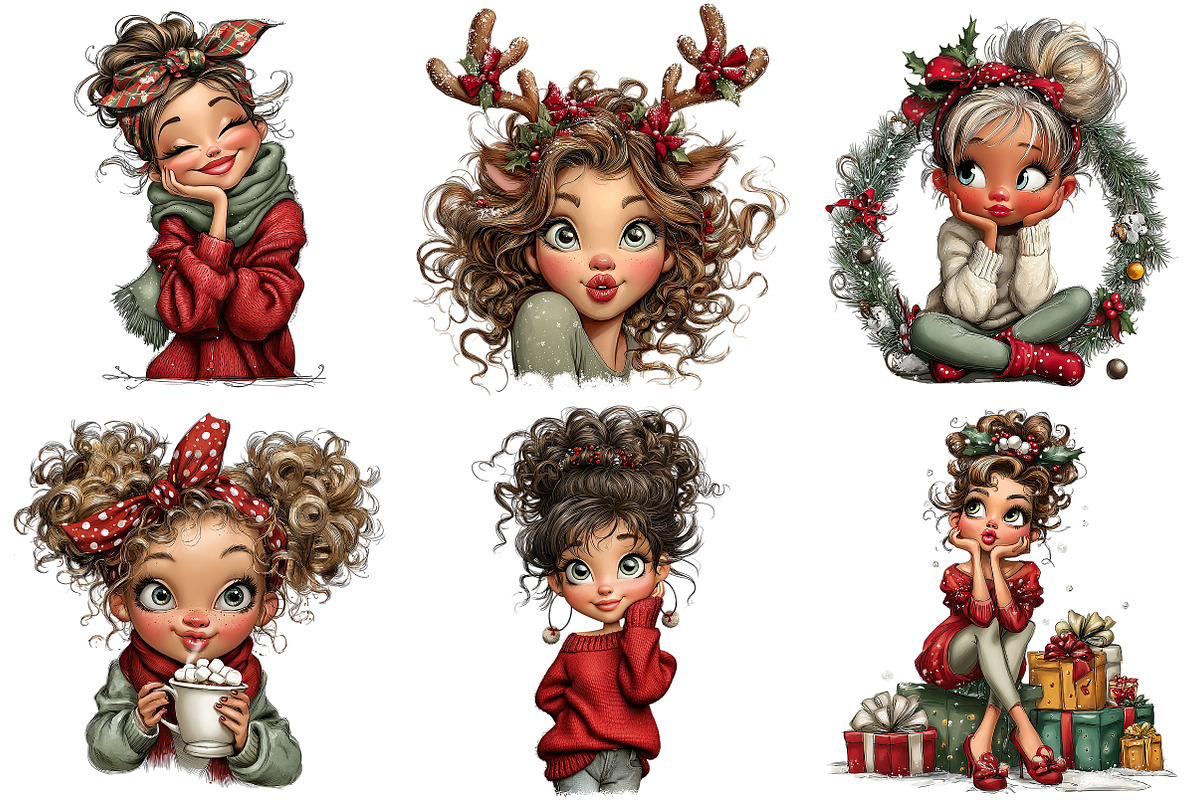Whimsical Christmas Girl Clipart, an Illustration by Craft Nest (Photo 9 of 9)