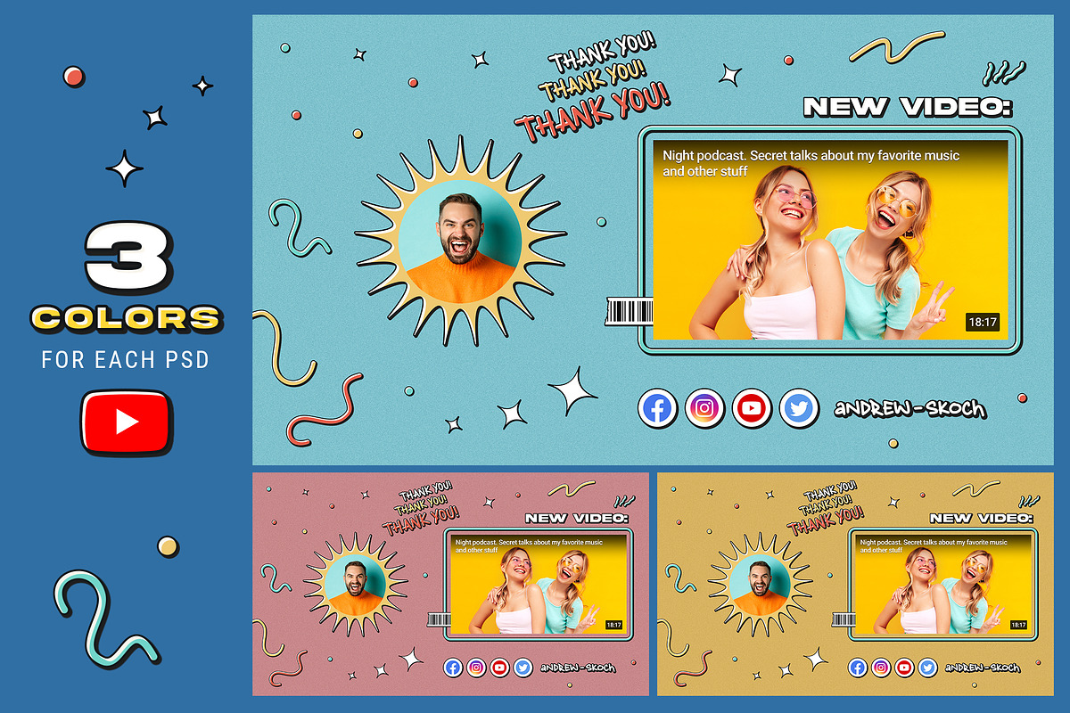 Colorful YouTube End Screens, a Social Media Template by Andrew Skoch Design (Photo 2 of 6)