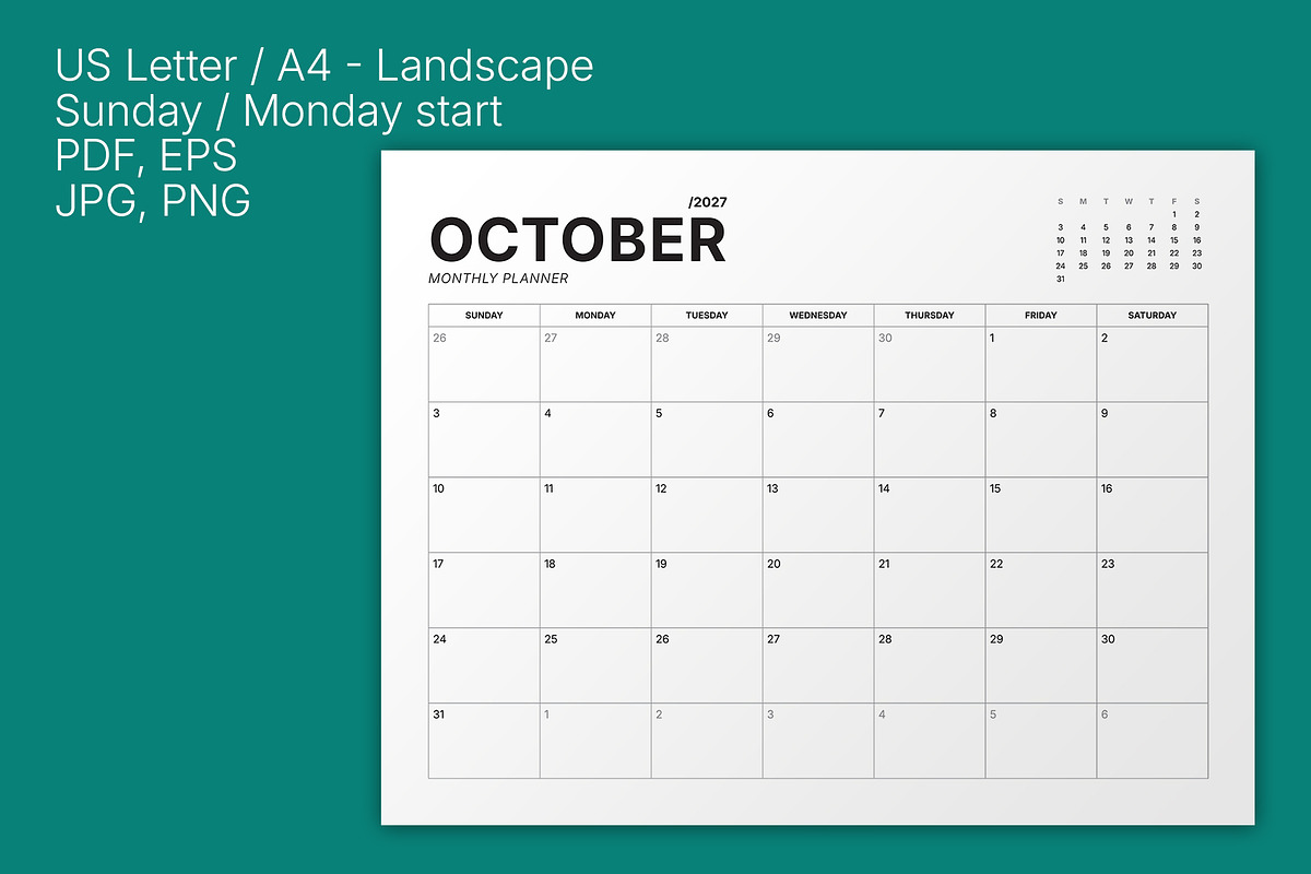 2027 Monthly Planner (MP049-27-Set), a Stationery Template by mikhailmorosin (Photo 4 of 8)