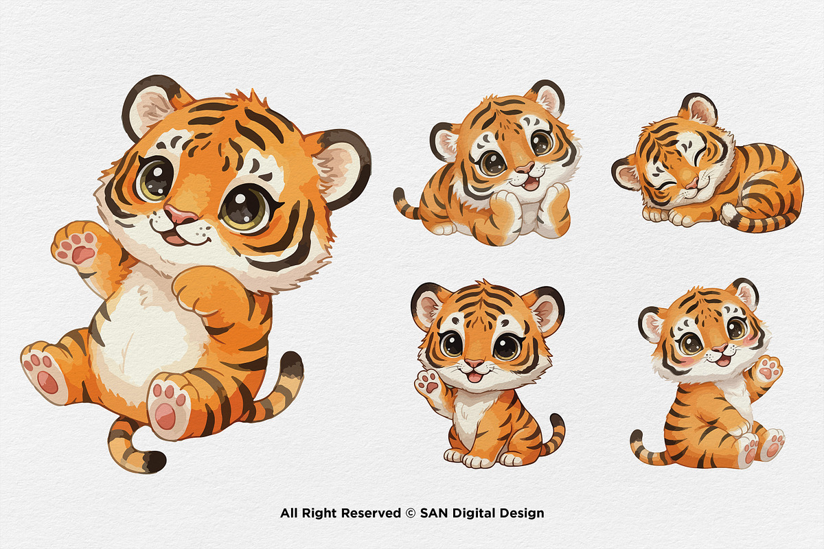 15 Bundle Watercolor Baby Tiger Wild, an Animal Illustration by Morspective (Photo 5 of 8)