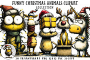 Funny Christmas Animals Clipart, an Illustration by OK Design (Thumbnail 1 of 6)