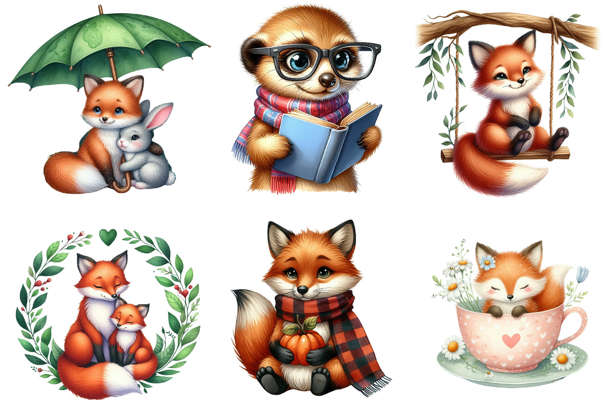Cute Fox Sublimation Clipart, an Illustration by DreamArtGraphic (Photo 2 of 5)