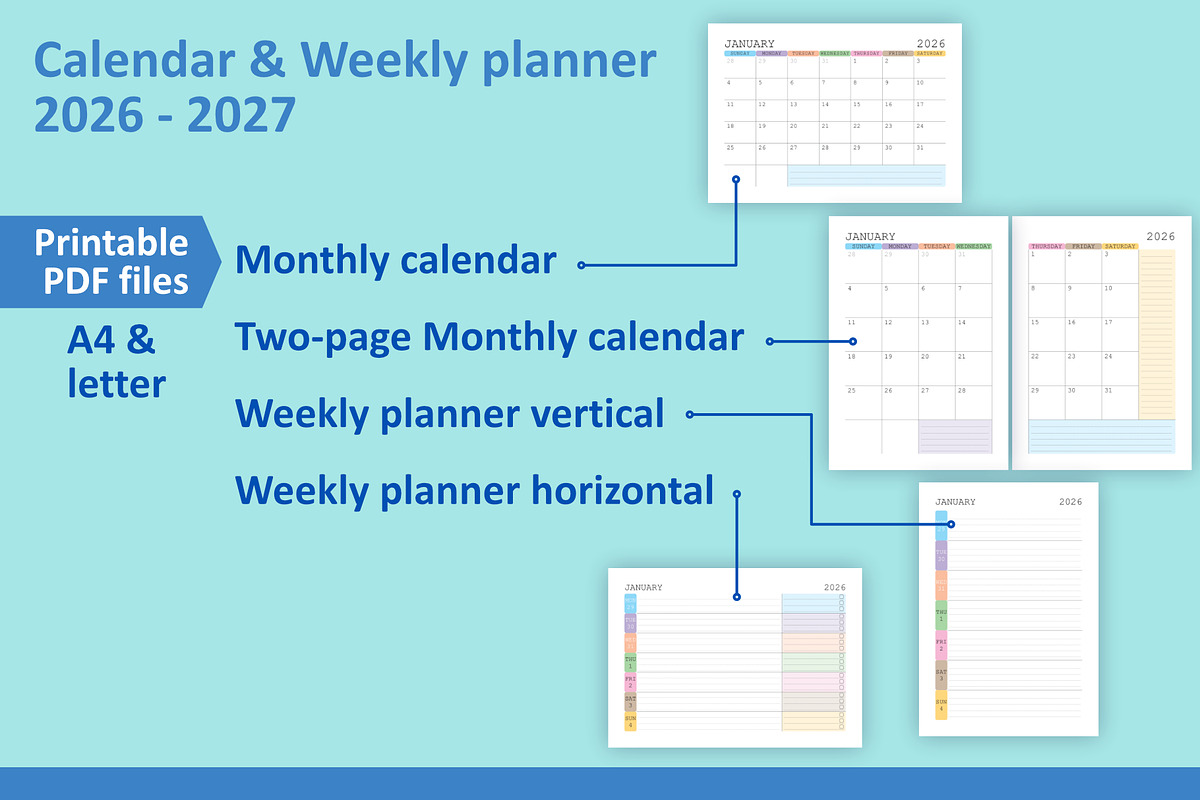 Calendar & Weekly planner 2026-2027, a Stationery Template by Padrinan (Photo 4 of 4)