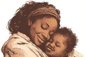 Warm Embrace Between Loving Mother And Child Illustration