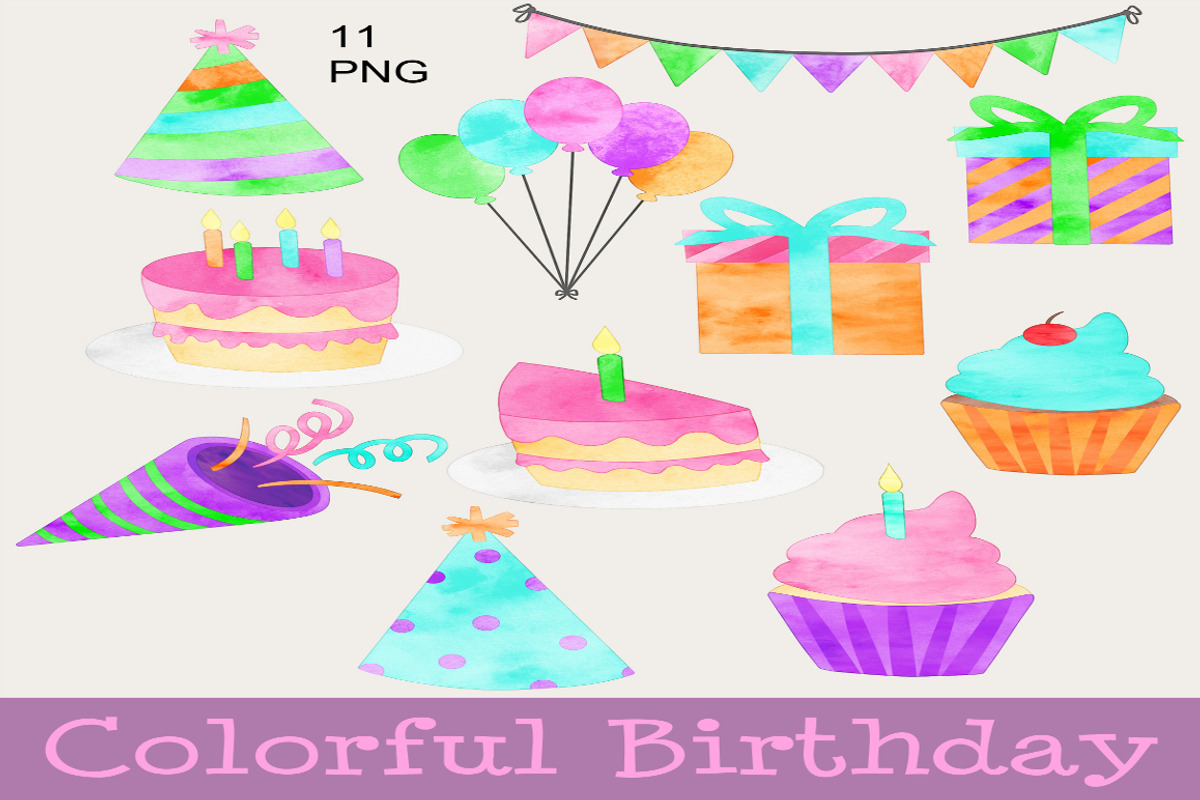 Colorful Birthday Clip Art, an Illustration by adorkible